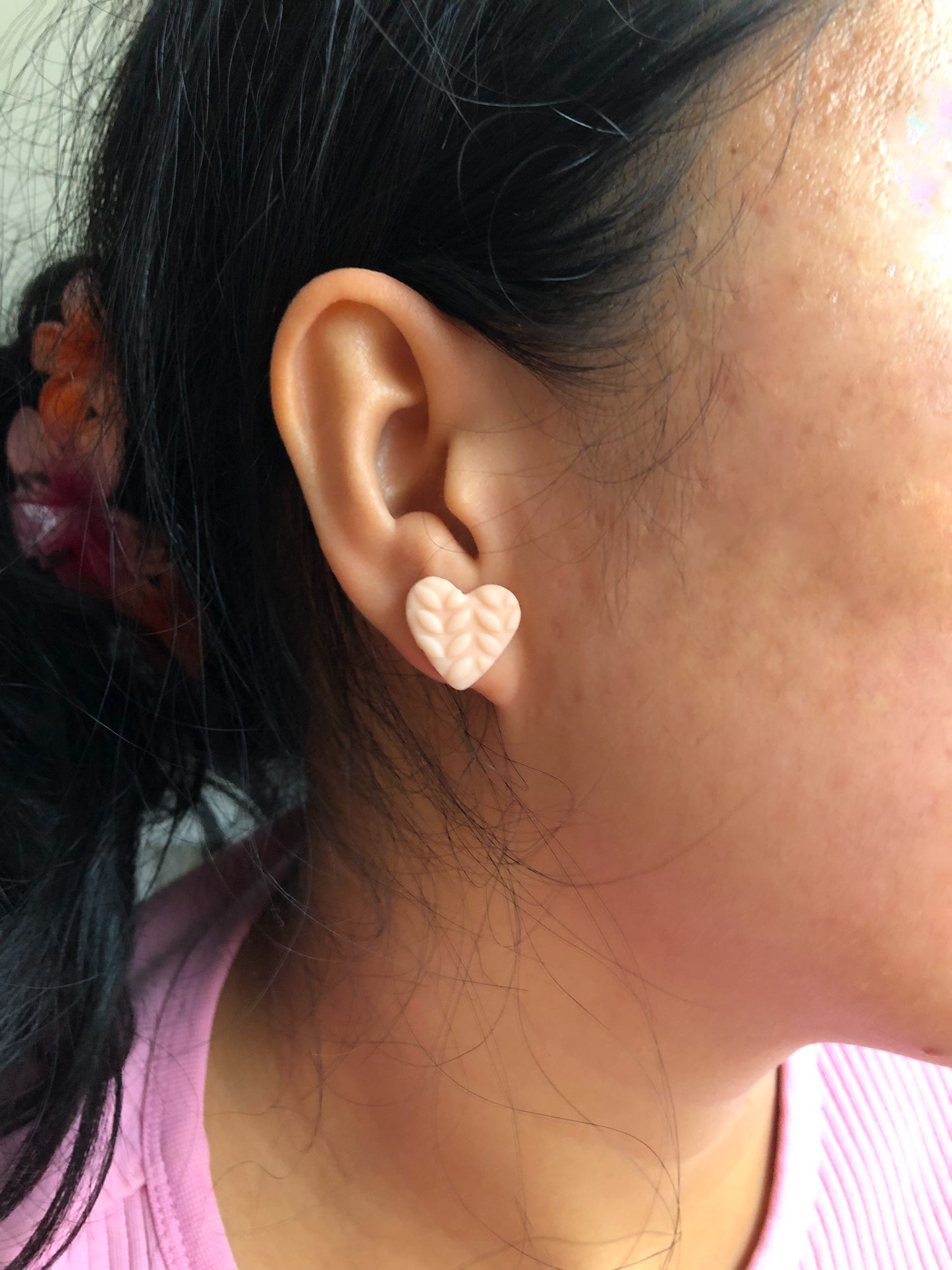 Matte Pink Heart Stud Earrings - Spring
