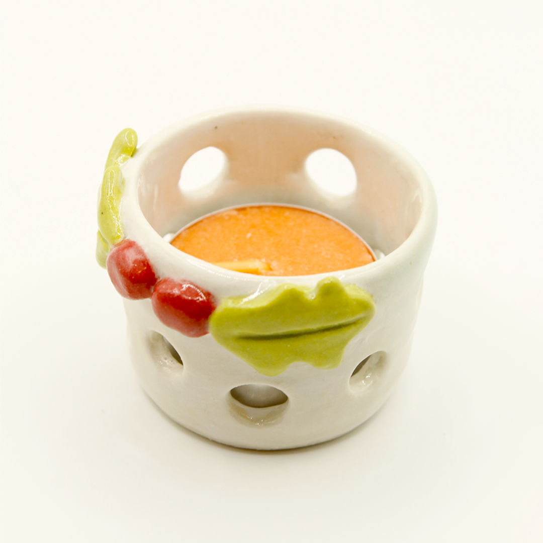 Ceramic Christmas Tea Light Holder - Holly B