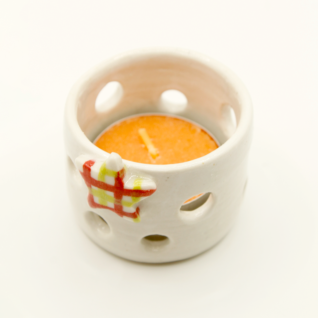Ceramic Christmas Tea Light Holder - Gingham Star