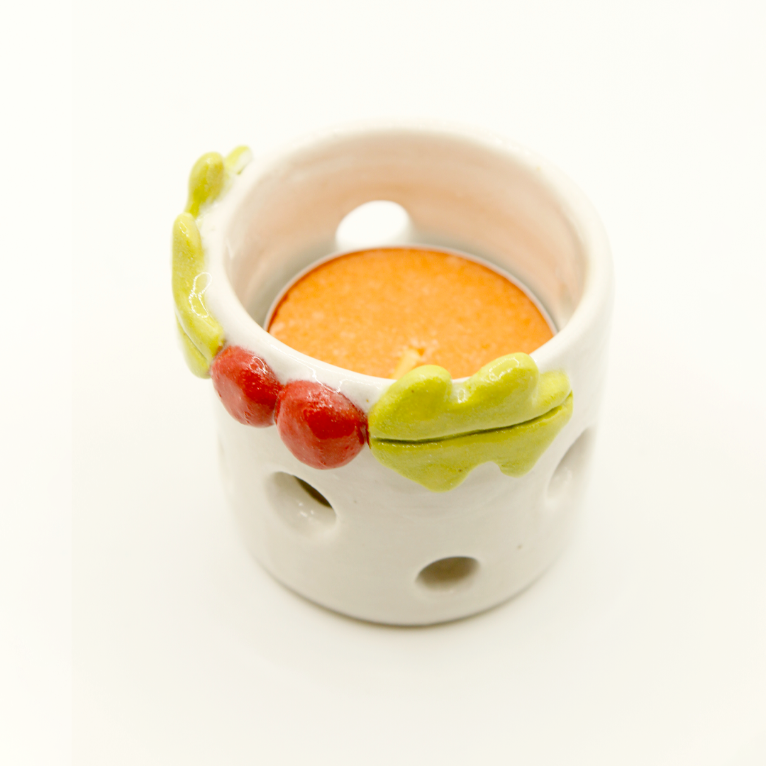 Ceramic Christmas Tea Light Holder - Holly A