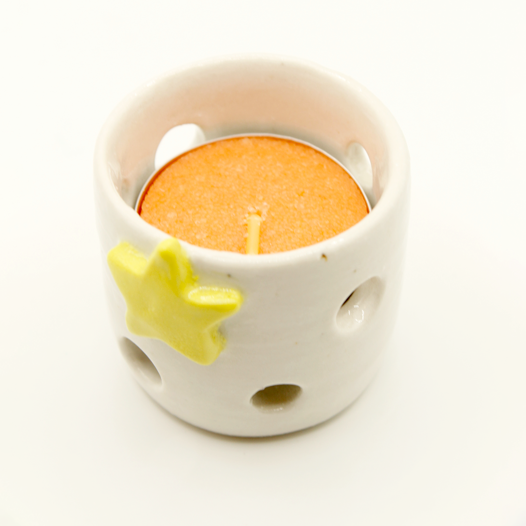 Ceramic Christmas Tea Light Holder - Yellow Star