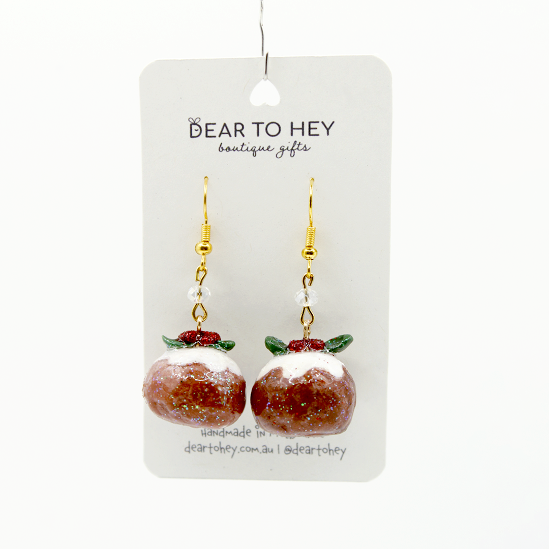 Christmas Holiday Dangle Earrings - Christmas Pudding