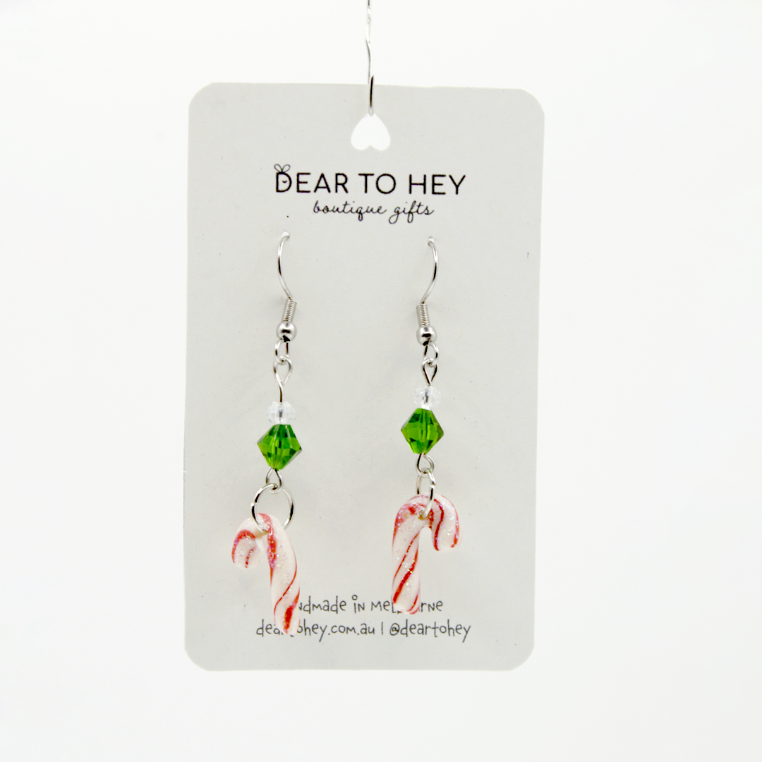Christmas Holiday Candy Cane Earrings - Forest