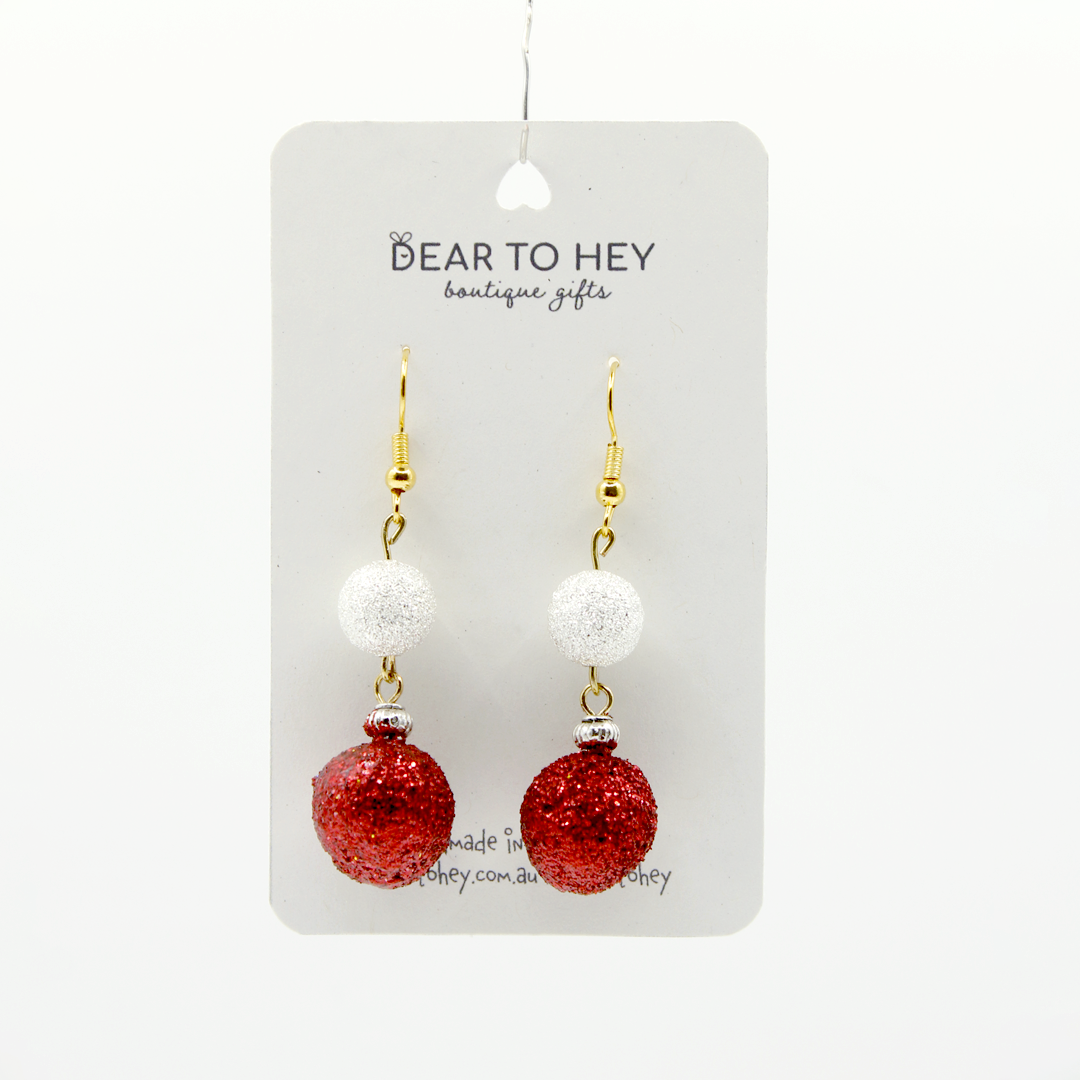 Christmas Holiday Dangle Earrings - Red and Silver Baubles
