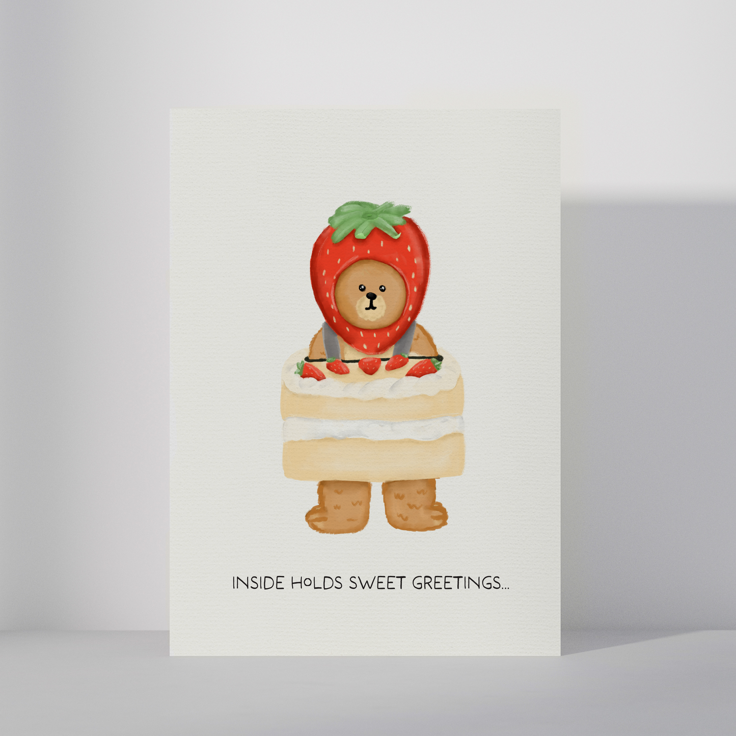 Bear In Strawberry Cake Costume Greeting Card