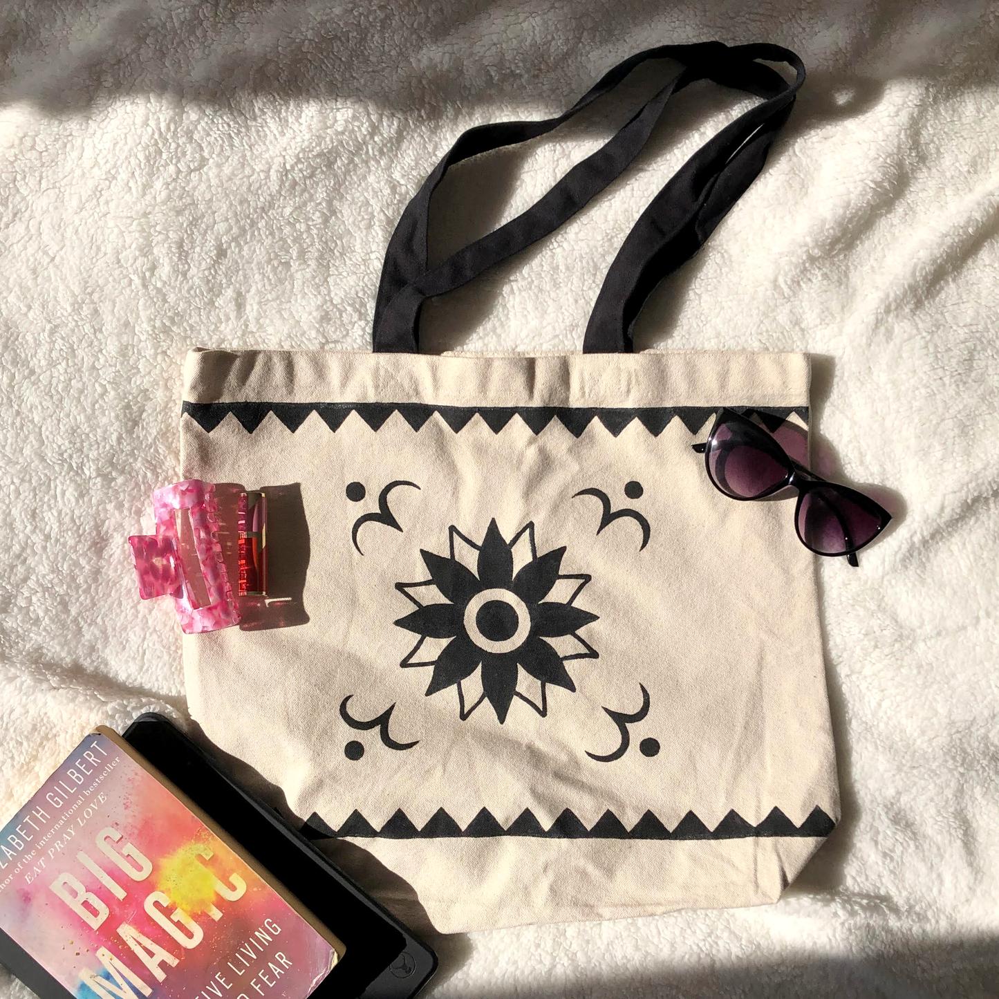 Hand-painted Visayan Flower Pattern Tote Bag