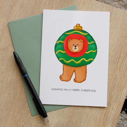 Bear In Bauble Costume Christmas Greeting Card