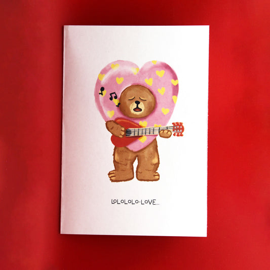 Valentine's Day Card - Bear Serenading With a Guitar