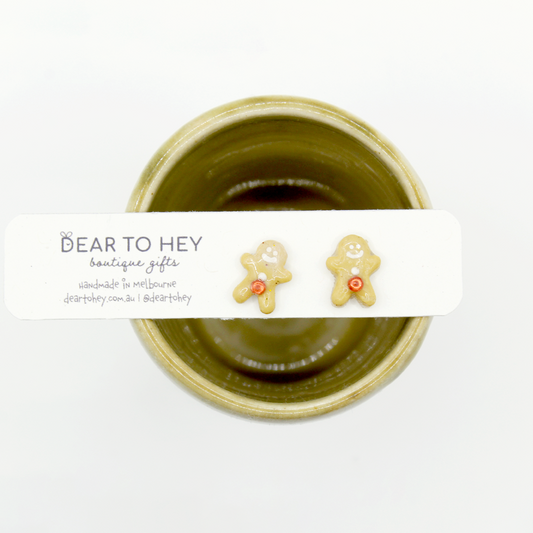 Gingerbread Man Glossy Stud Earrings - Cherry