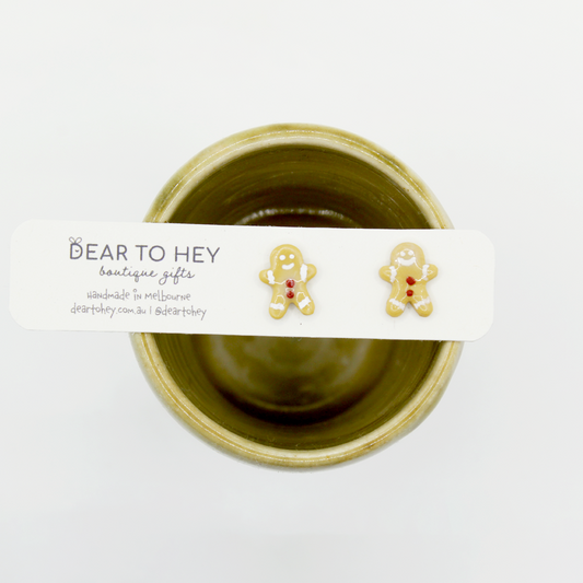 Gingerbread Man Glossy Stud Earrings - Charlie