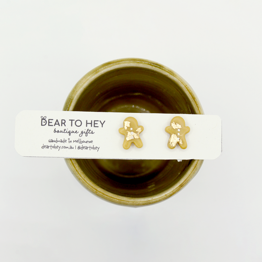 Gingerbread Man Matte Stud Earrings - Gold Leaf