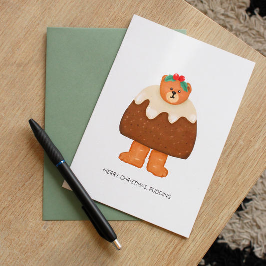 Bear in Christmas Pudding Costume Greeting Card